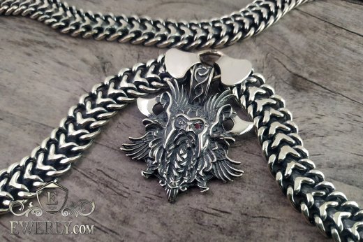 Pendant "Viking" and wide chain of silver, фото